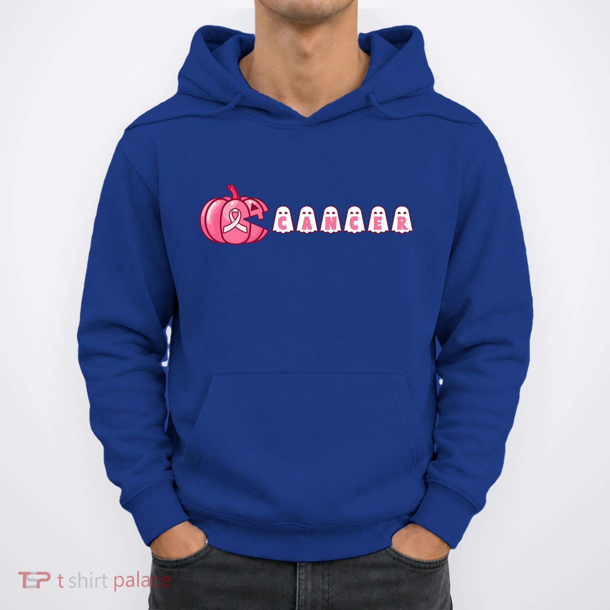 Pumpkin Eating Ghost Gamer Support Breast Cancer Warrior Cool Gift Hoodie
