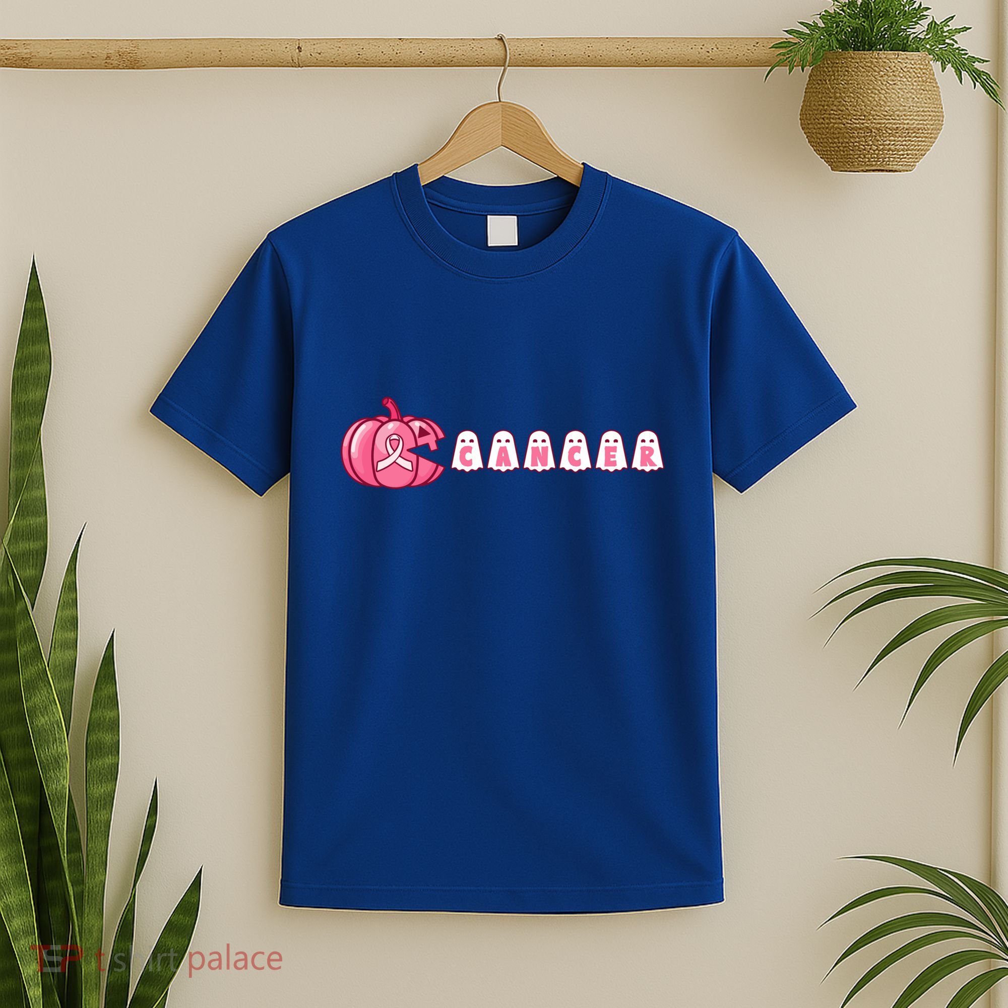 Pumpkin Eating Ghost Gamer Support Breast Cancer Warrior Cool Gift T-Shirt