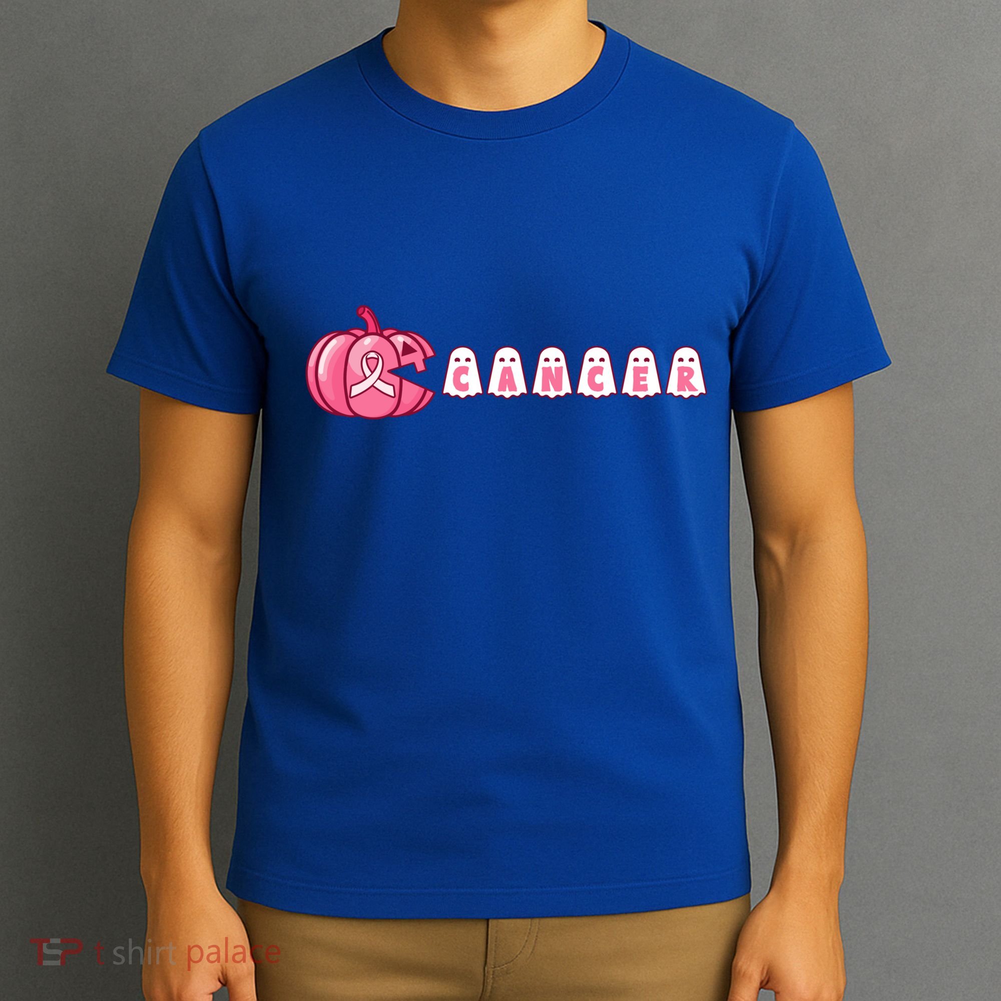 Pumpkin Eating Ghost Gamer Support Breast Cancer Warrior Cool Gift T-Shirt