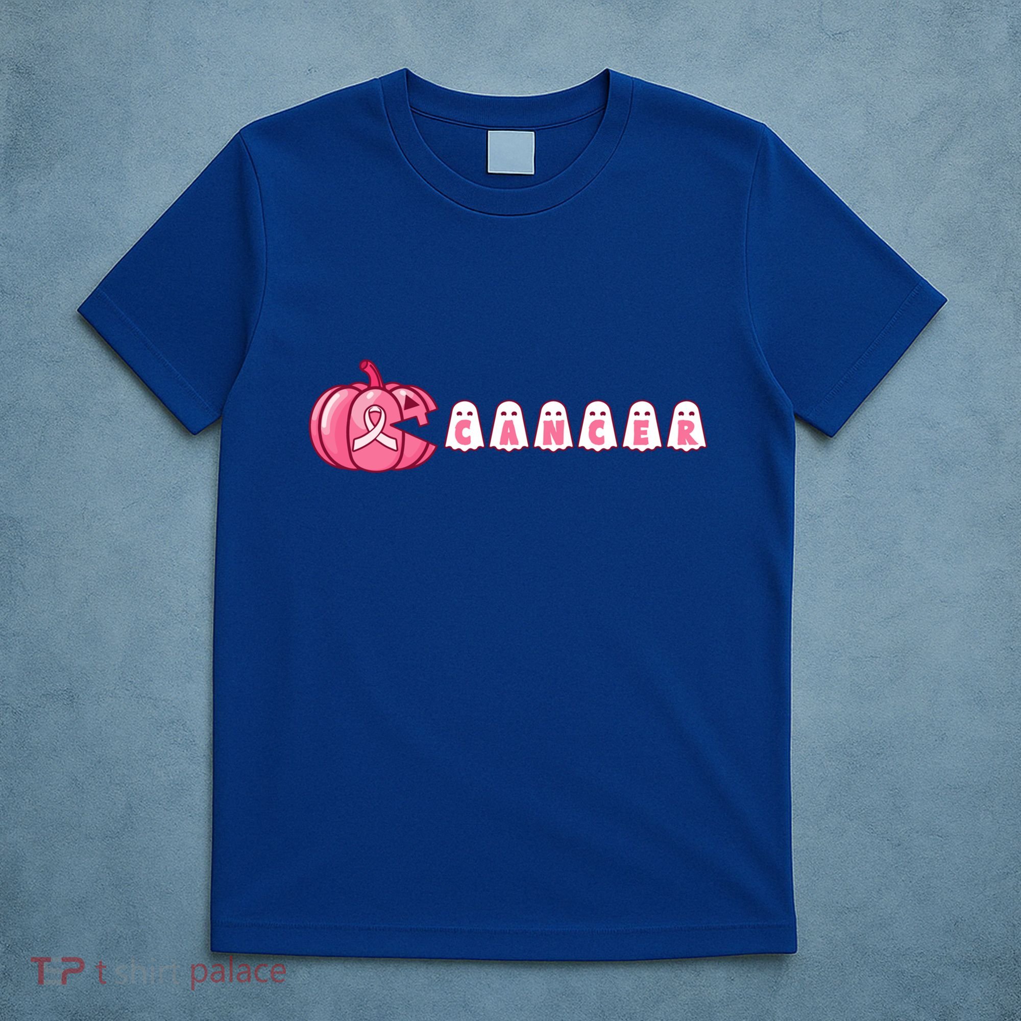Pumpkin Eating Ghost Gamer Support Breast Cancer Warrior Cool Gift T-Shirt
