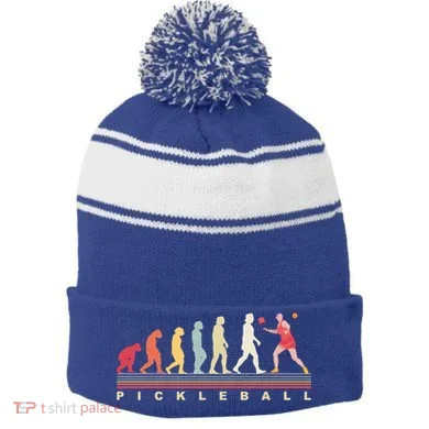 Pickleball Evolution Gift Stripe Pom Pom Beanie