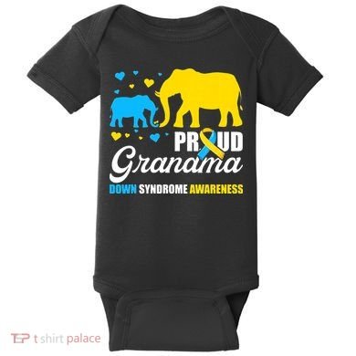Proud Elephant Grandma Down Syndrome Awareness T21 Baby Bodysuit