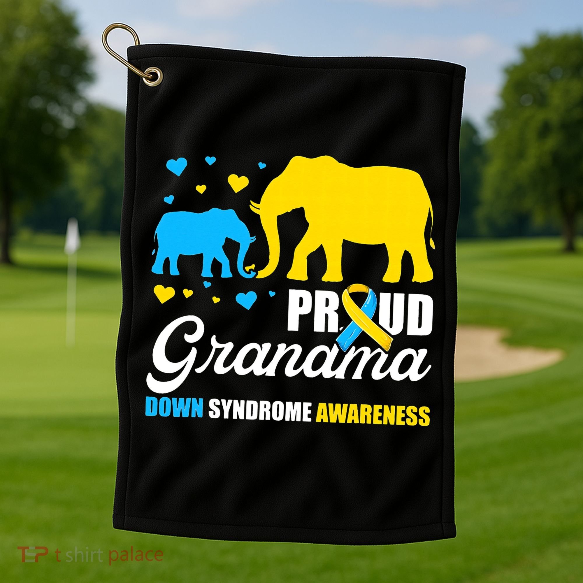 Proud Elephant Grandma Down Syndrome Awareness T21 Golf Towel