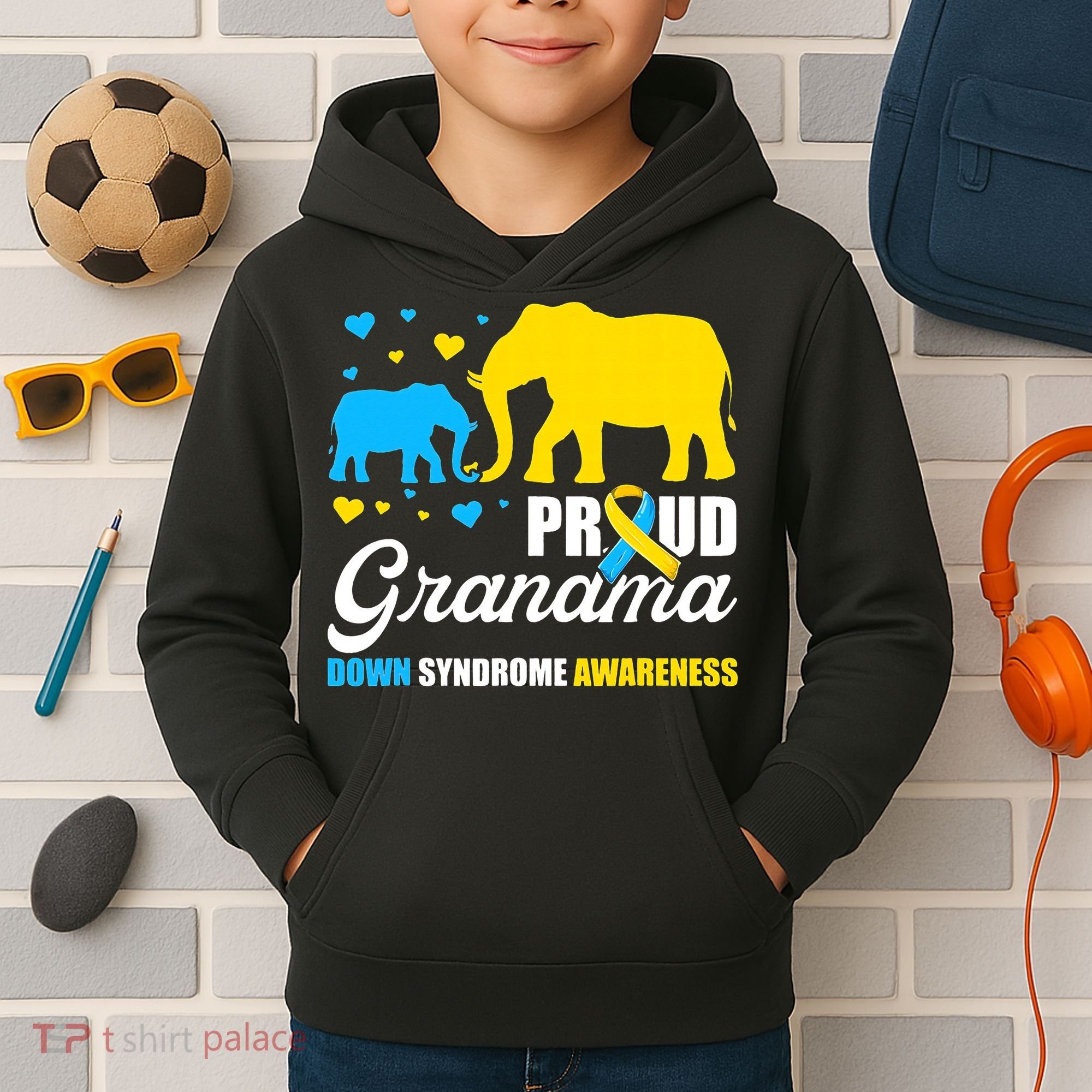 Proud Elephant Grandma Down Syndrome Awareness T21 Kids Hoodie