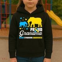 Proud Elephant Grandma Down Syndrome Awareness T21 Kids Hoodie thumb 3