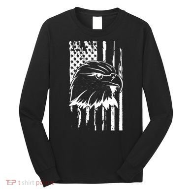 Patriotic Eagle Head American Flag Black Long Sleeve Shirt