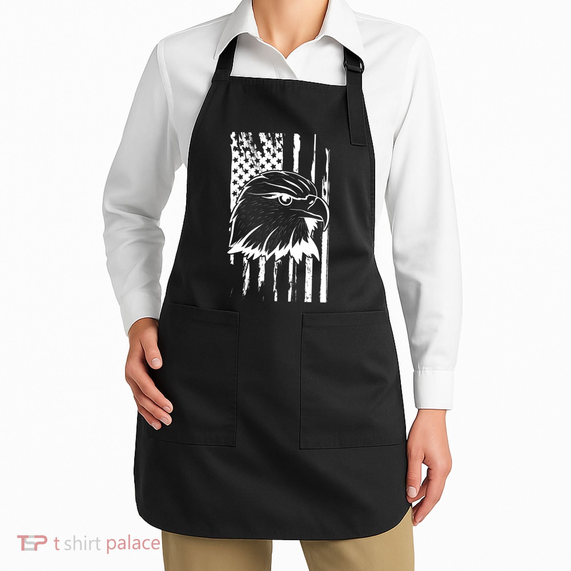 Patriotic Eagle Head American Flag Black Apron
