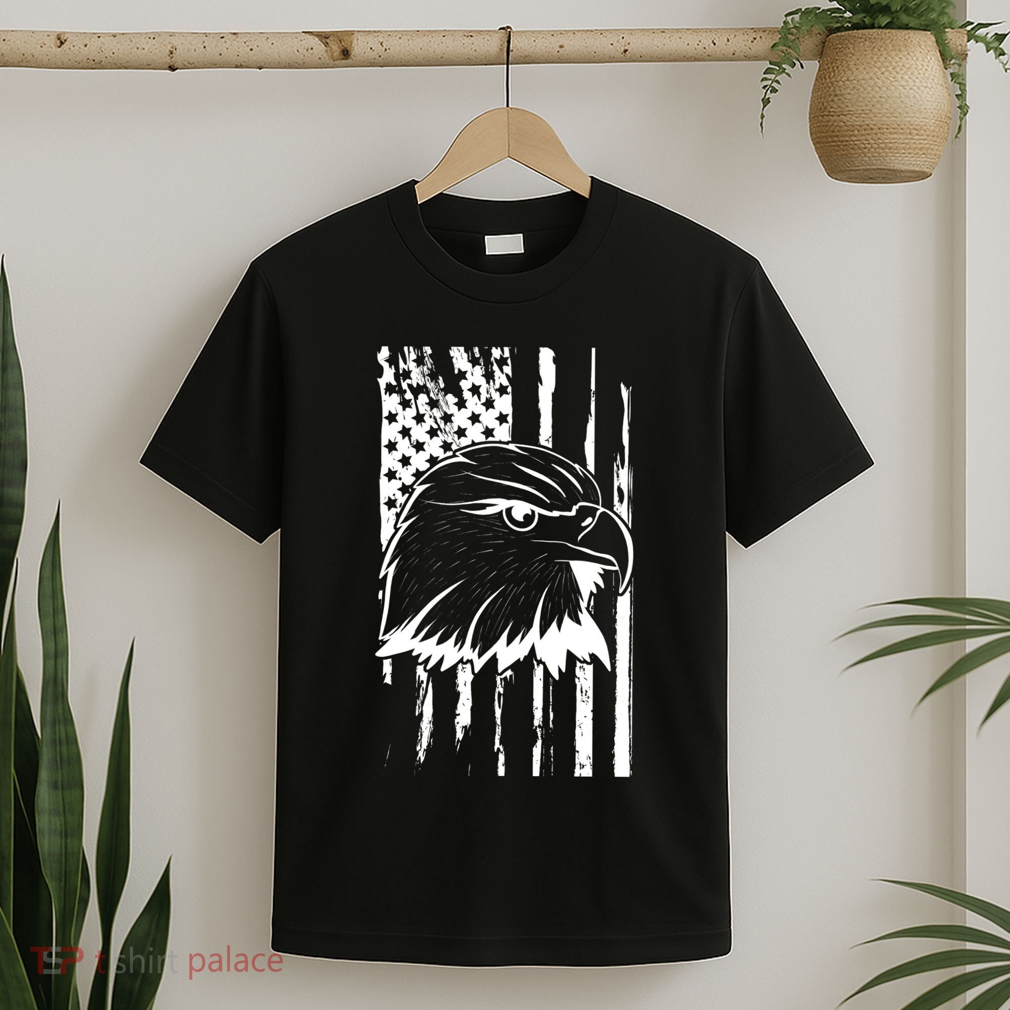 Patriotic Eagle Head American Flag Black T-Shirt