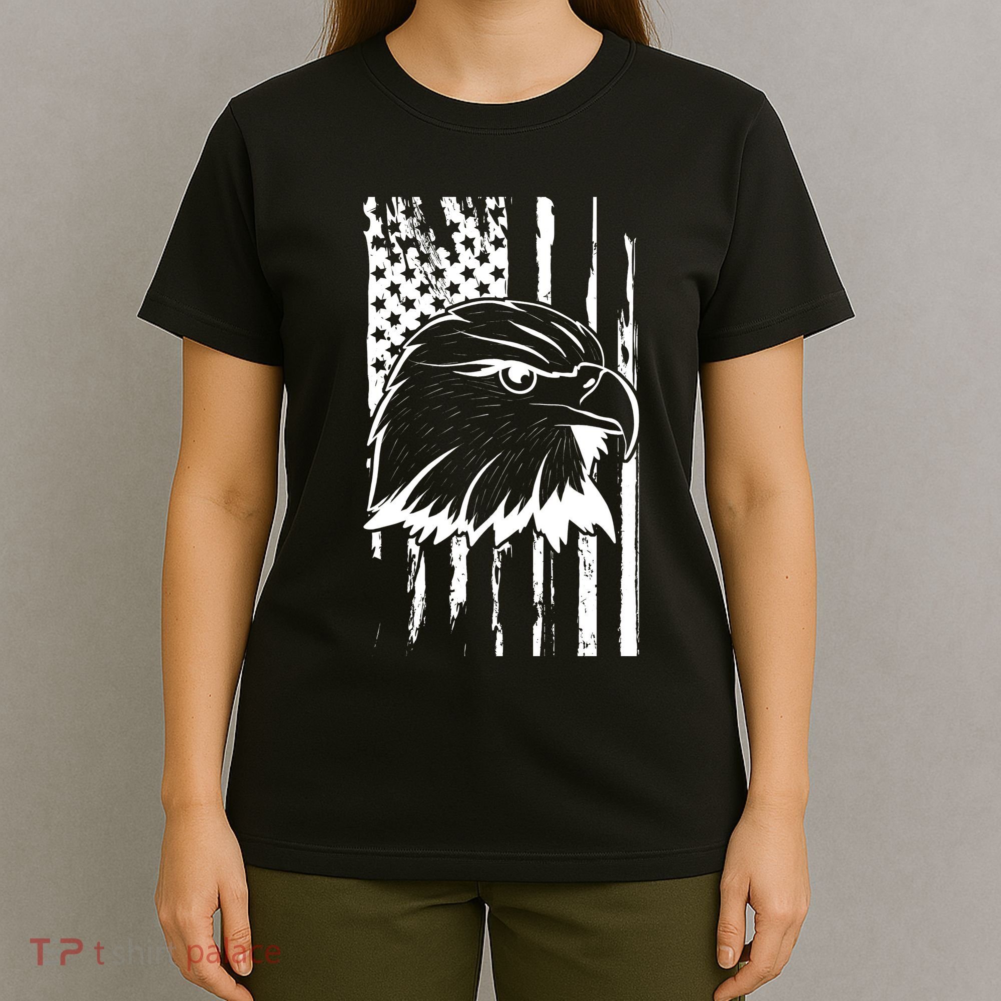 Patriotic Eagle Head American Flag Black T-Shirt