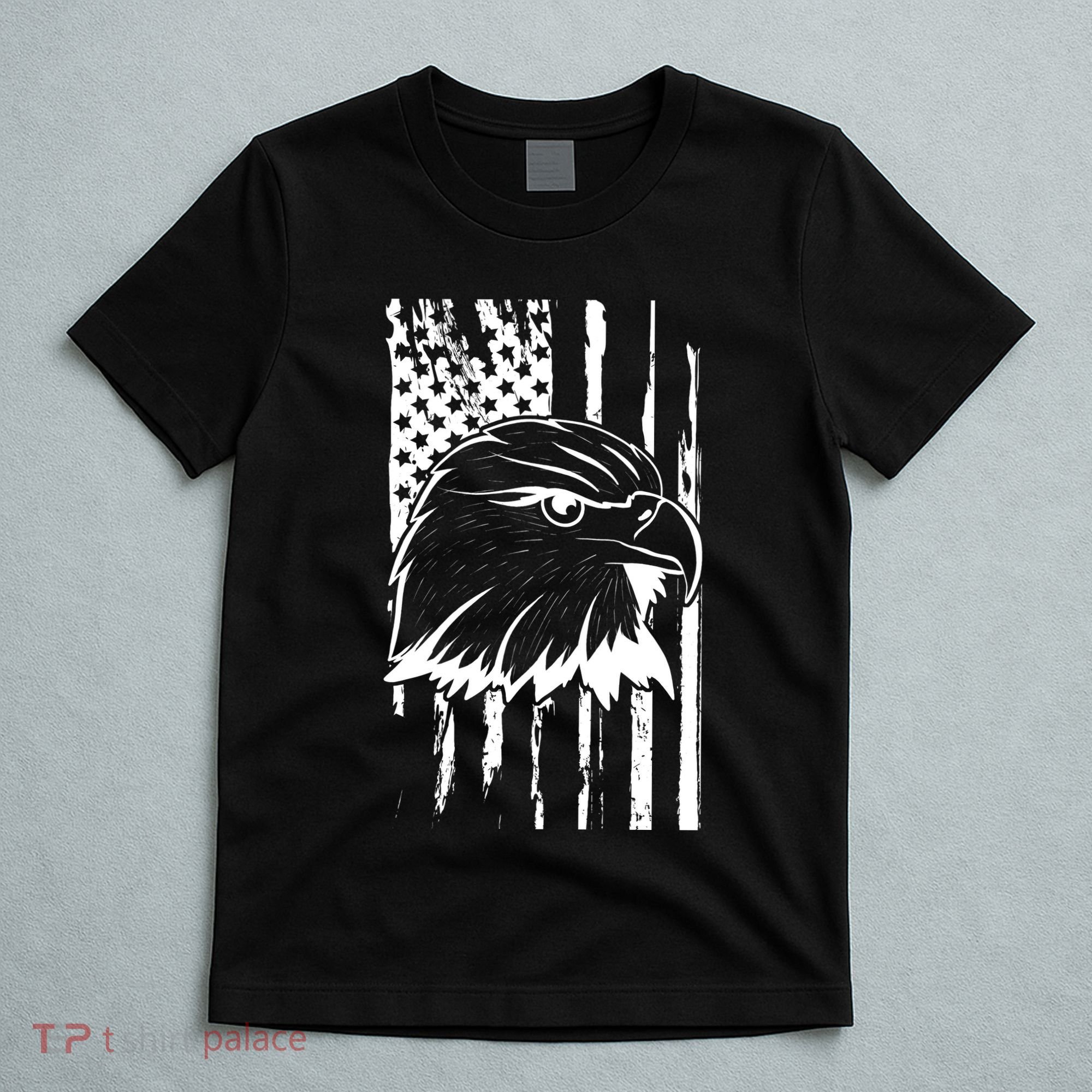 Patriotic Eagle Head American Flag Black T-Shirt