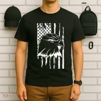 Patriotic Eagle Head American Flag Black T-Shirt thumb 6