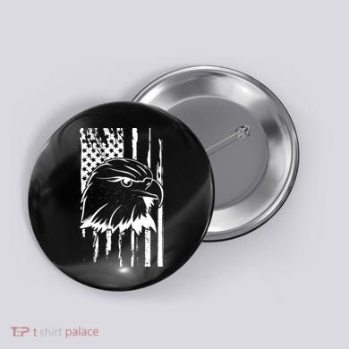 Patriotic Eagle Head American Flag Black Button