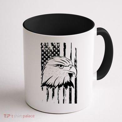 Patriotic Eagle Head American Flag Black Coffee Mug back