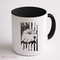 Patriotic Eagle Head American Flag Black Coffee Mug thumb 1