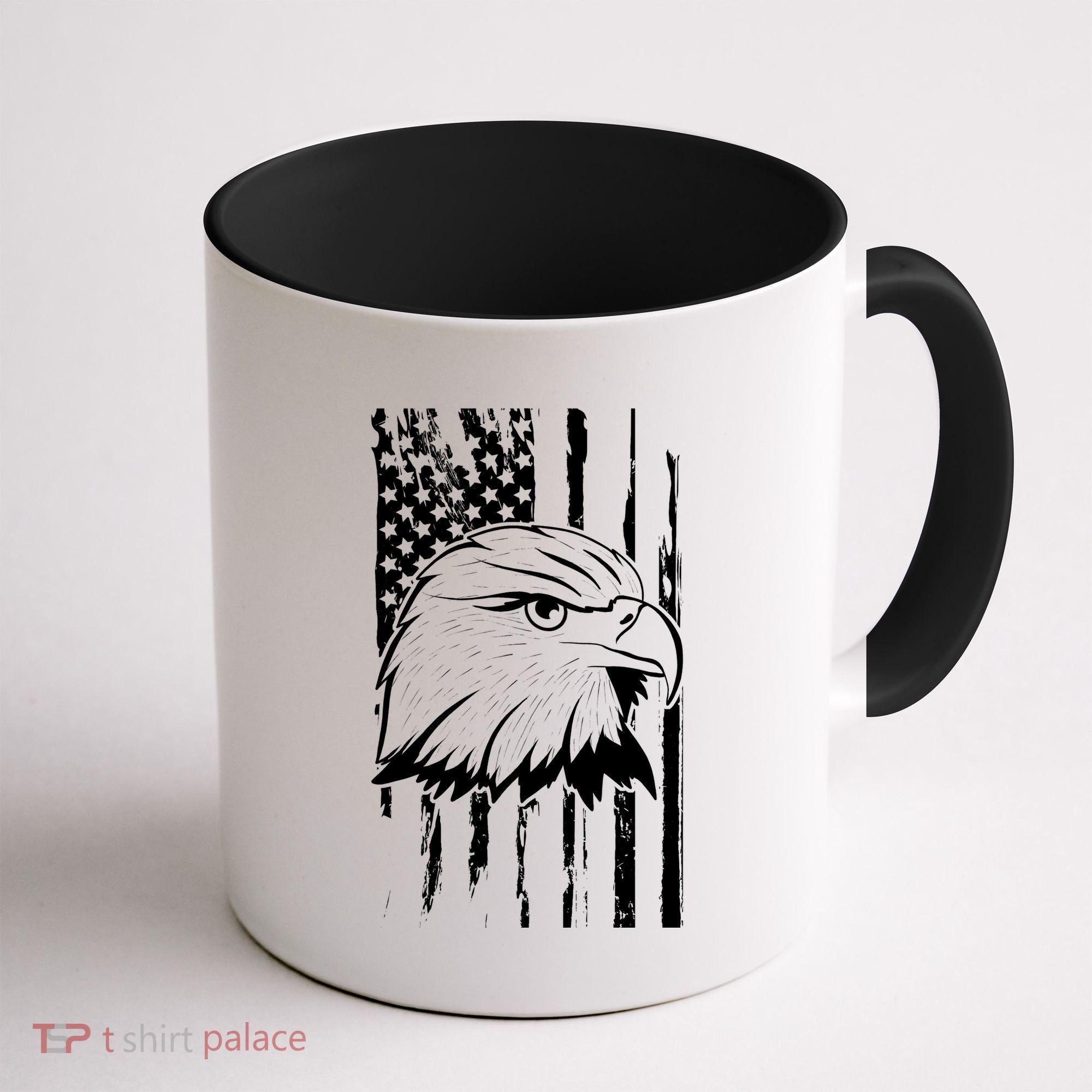 Patriotic Eagle Head American Flag Black Coffee Mug