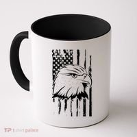 Patriotic Eagle Head American Flag Black Coffee Mug thumb 0