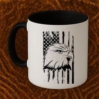 Patriotic Eagle Head American Flag Black Coffee Mug thumb 2