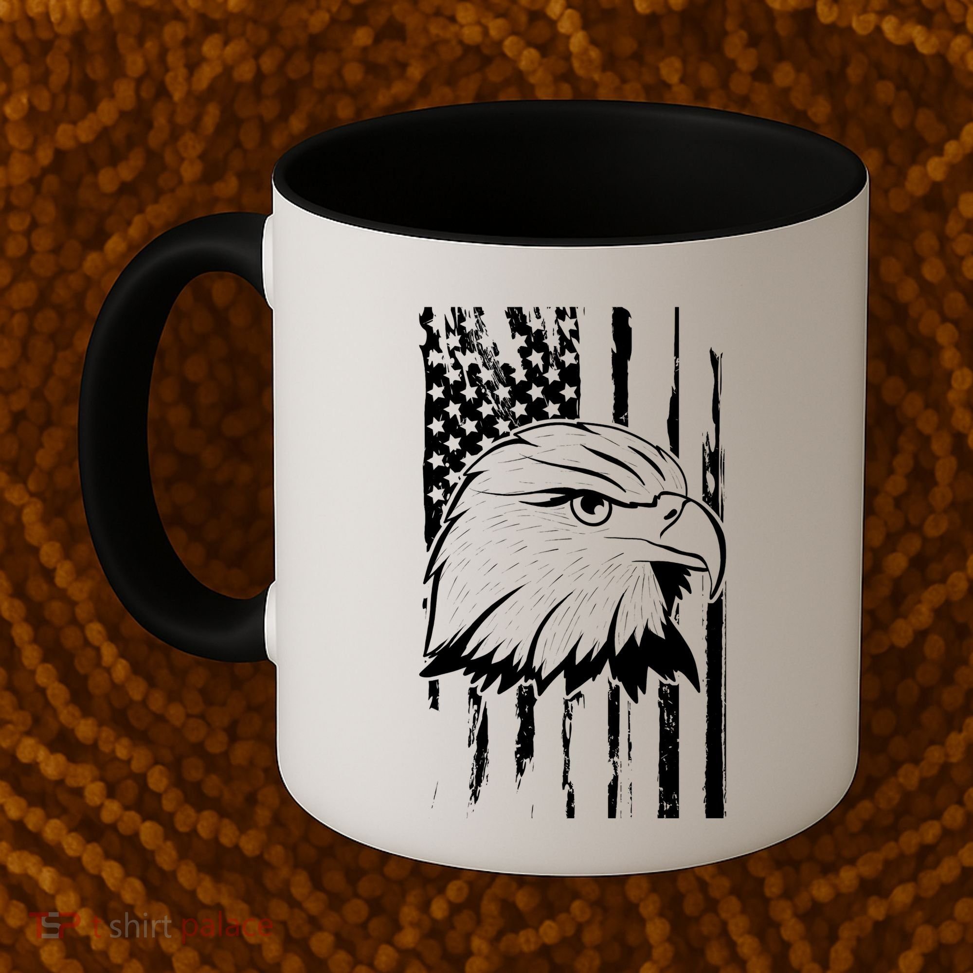 Patriotic Eagle Head American Flag Black Coffee Mug