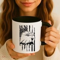 Patriotic Eagle Head American Flag Black Coffee Mug thumb 3