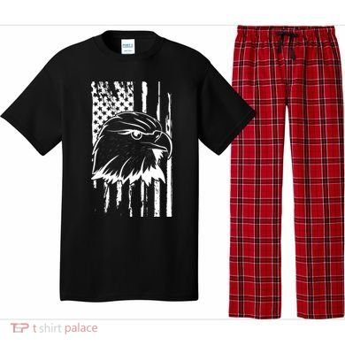 Patriotic Eagle Head American Flag Black Pajama Set