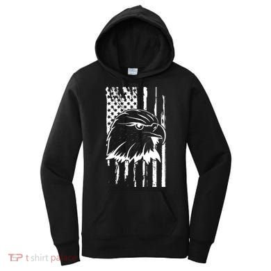 Patriotic Eagle Head American Flag Black Women's Hoodie