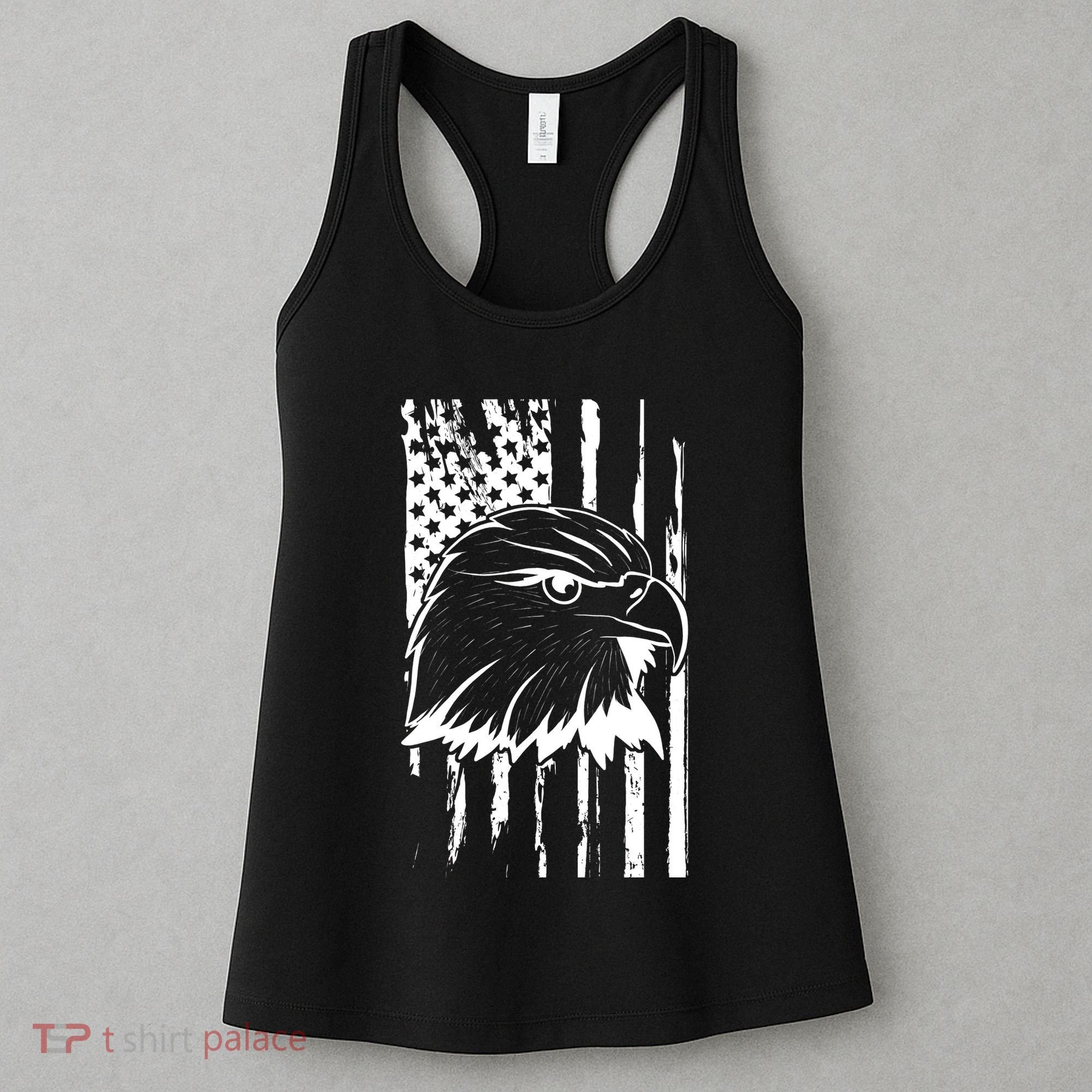 Patriotic Eagle Head American Flag Black Women's Tank Top