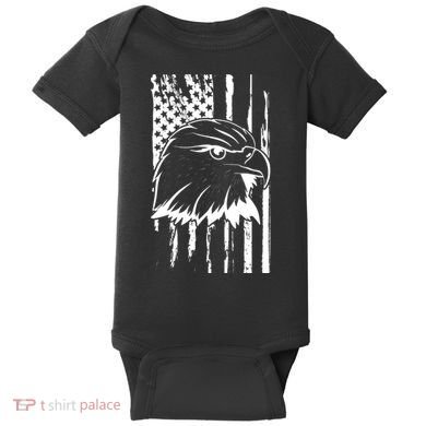 Patriotic Eagle Head American Flag Black Baby Bodysuit