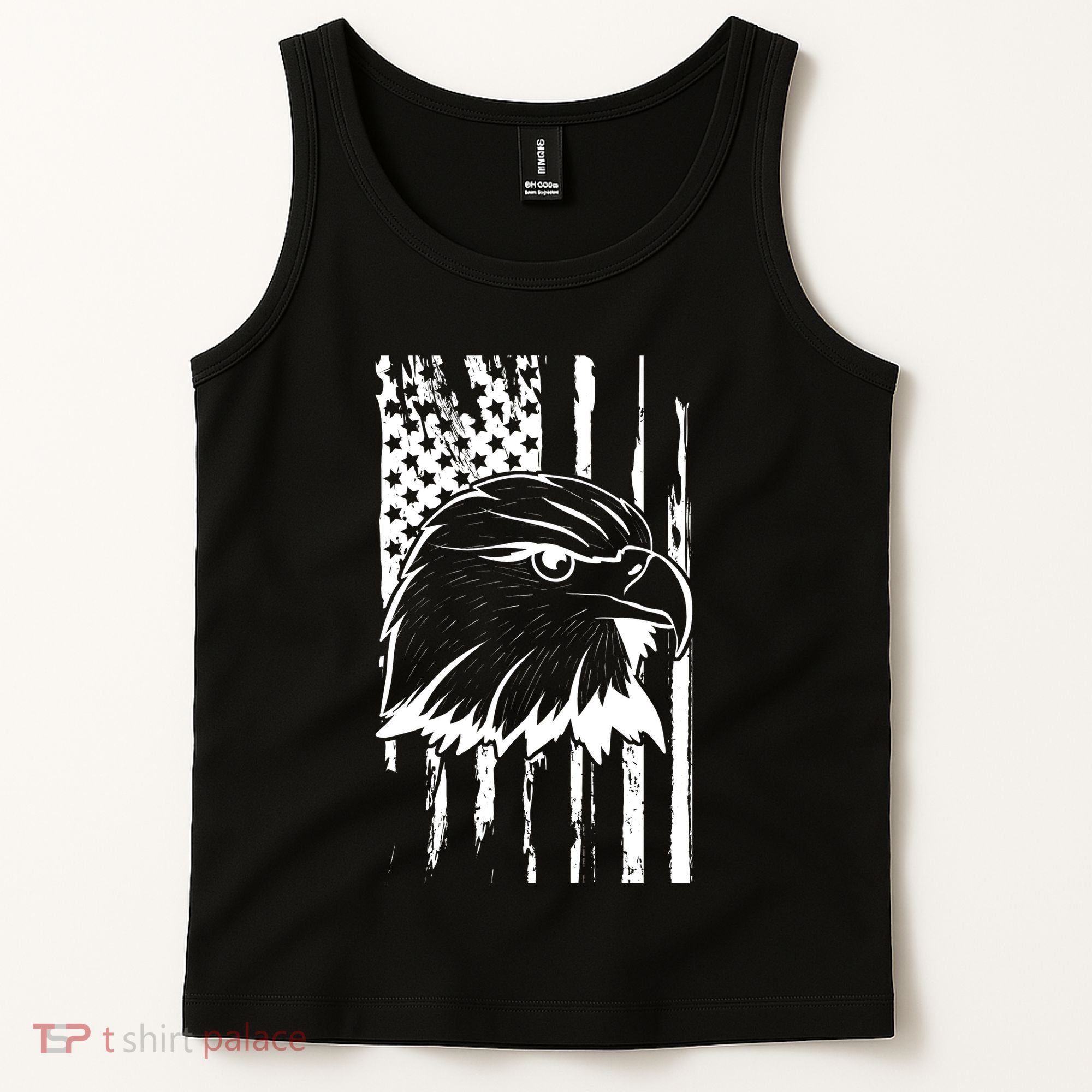 Patriotic Eagle Head American Flag Black Tank Top