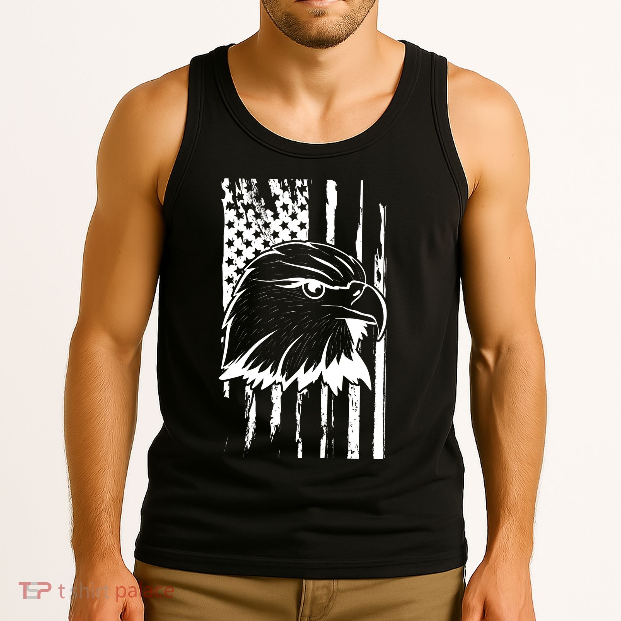 Patriotic Eagle Head American Flag Black Tank Top