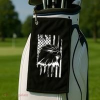 Patriotic Eagle Head American Flag Black Golf Towel thumb 2