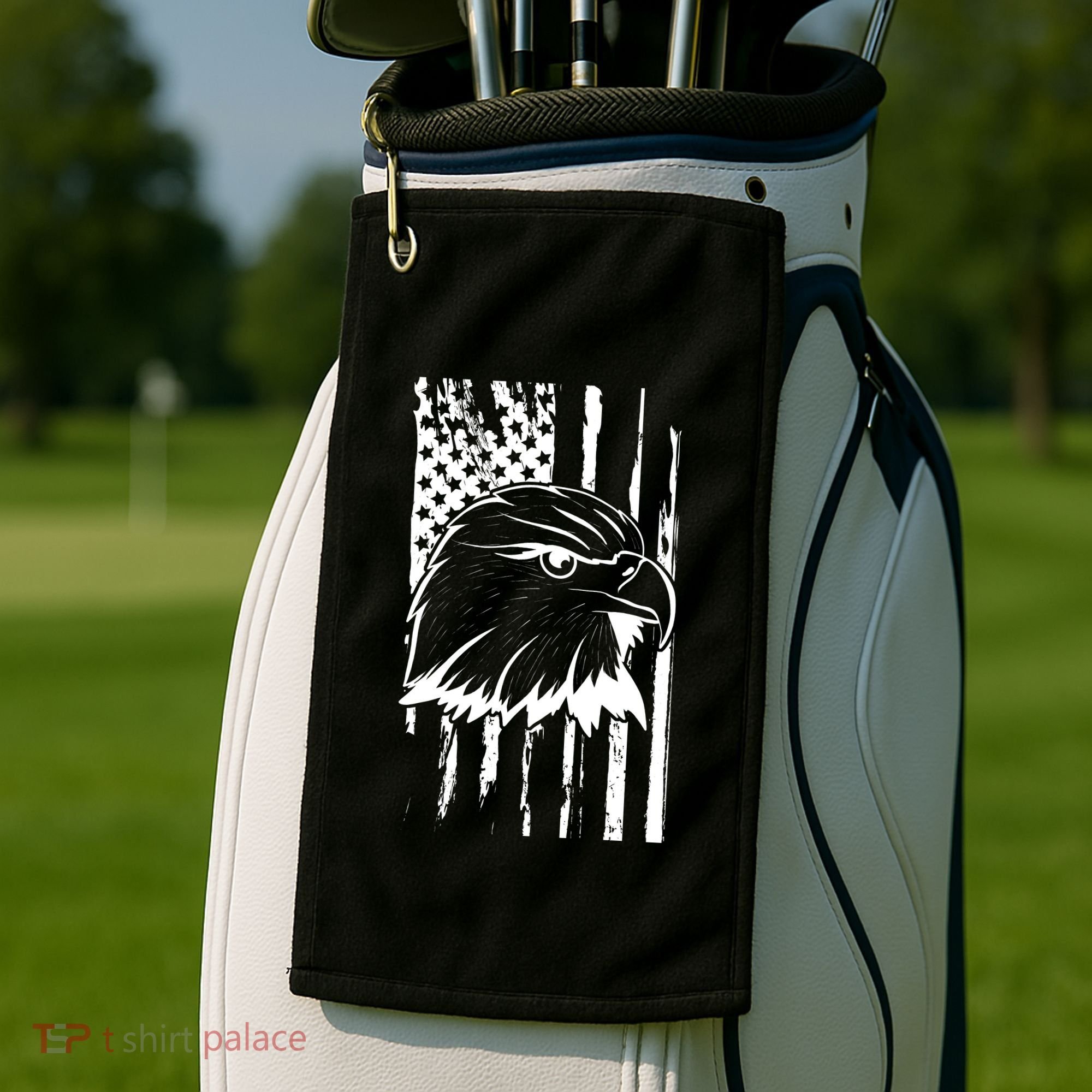 Patriotic Eagle Head American Flag Black Golf Towel