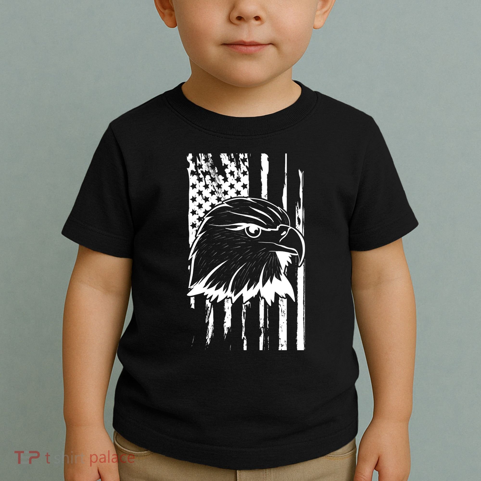Patriotic Eagle Head American Flag Black Toddler T-Shirt