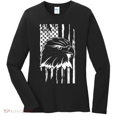 Patriotic Eagle Head American Flag Black Women's Long Sleeve Shirt