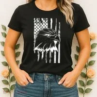 Patriotic Eagle Head American Flag Black Women's T-Shirt thumb 2