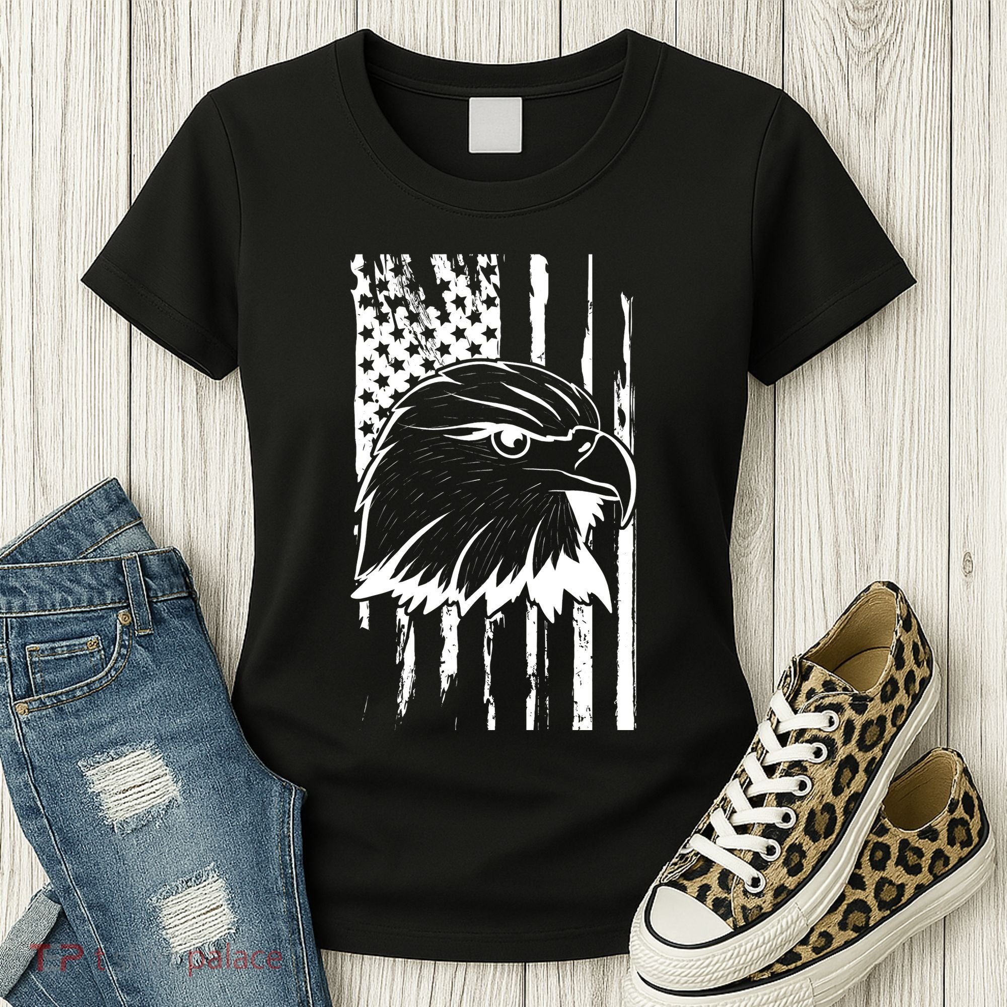 Patriotic Eagle Head American Flag Black Women's T-Shirt