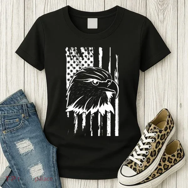 Patriotic Eagle Head American Flag Black Women's T-Shirt
