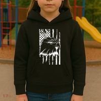 Patriotic Eagle Head American Flag Black Kids Hoodie thumb 3