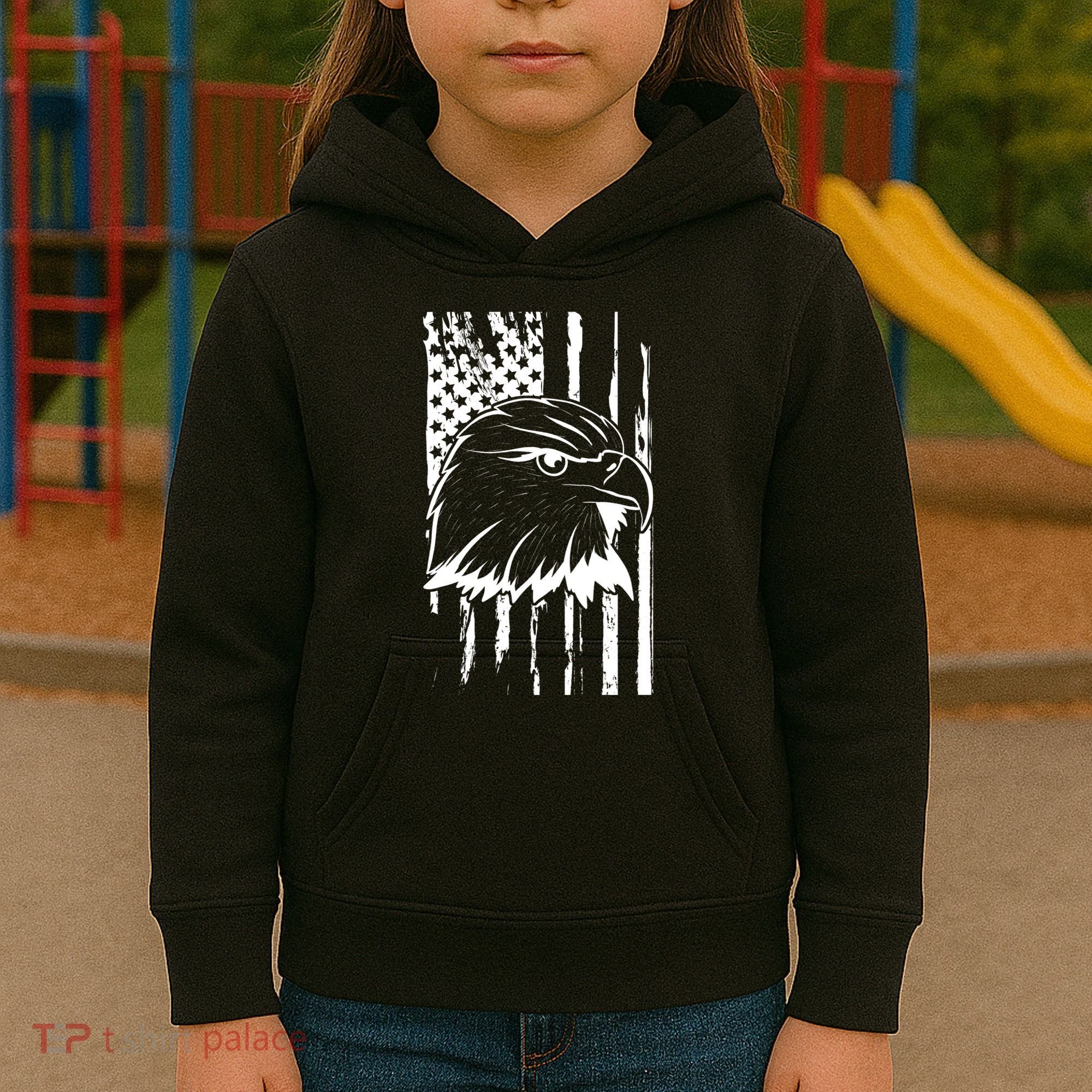 Patriotic Eagle Head American Flag Black Kids Hoodie