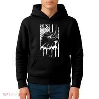 Patriotic Eagle Head American Flag Black Kids Hoodie thumb 4