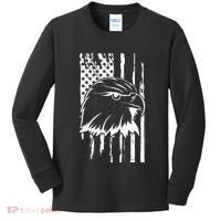 Patriotic Eagle Head American Flag Black Kids Long Sleeve Shirt thumb 0