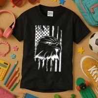Patriotic Eagle Head American Flag Black Kids T-Shirt thumb 3