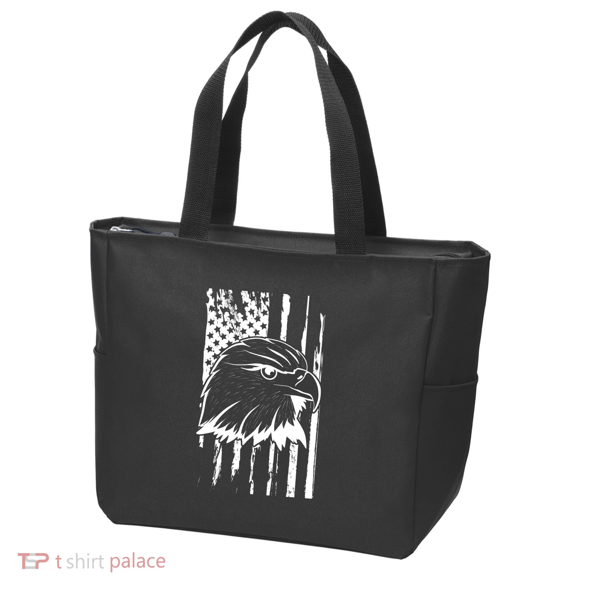 Patriotic Eagle Head American Flag Black Tote Bag