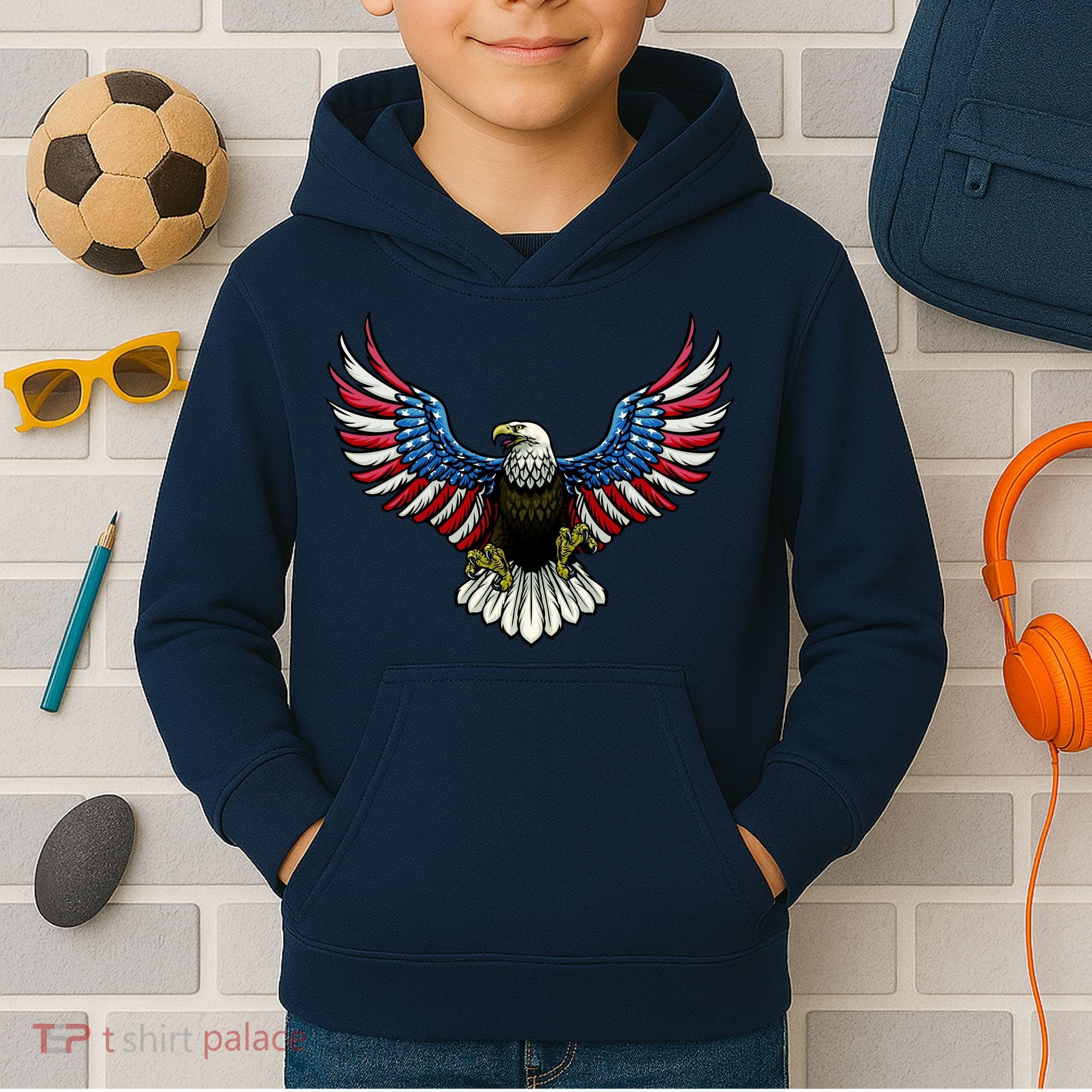 Patriotic Eagle Illustration Kids Hoodie