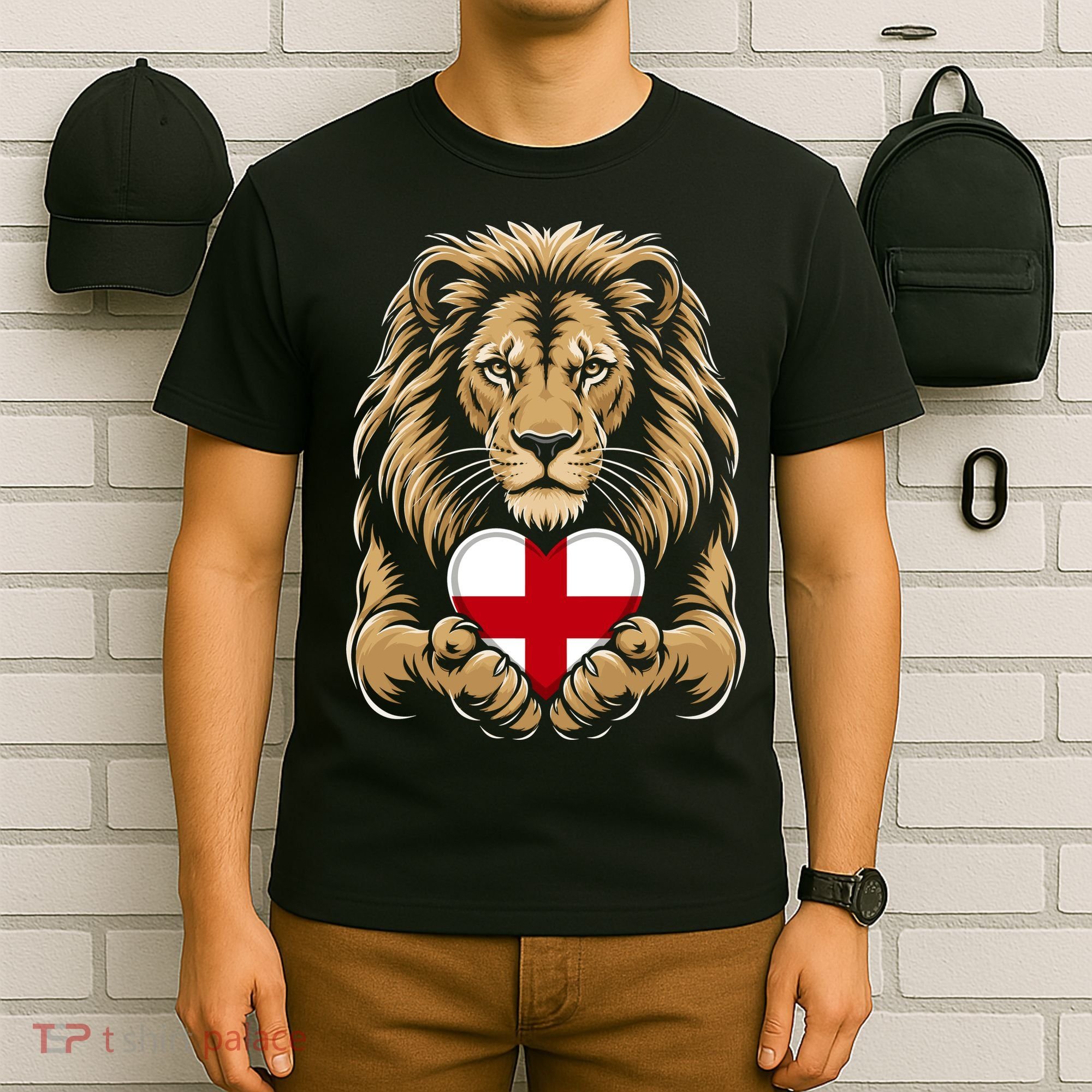Proud England Lion Engaging Heart English Flag Emblem Gift T-Shirt