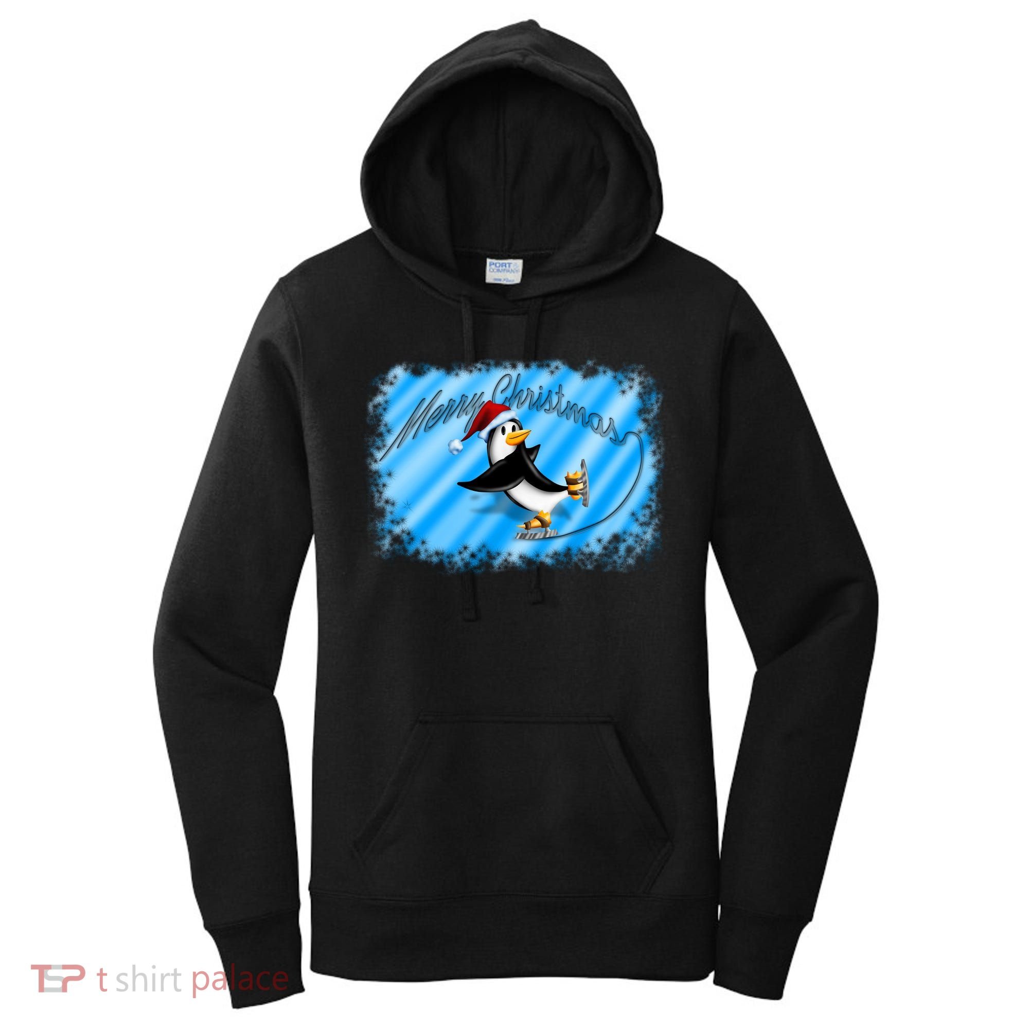 Penguin Skating Merry Christmas Women's Hoodie