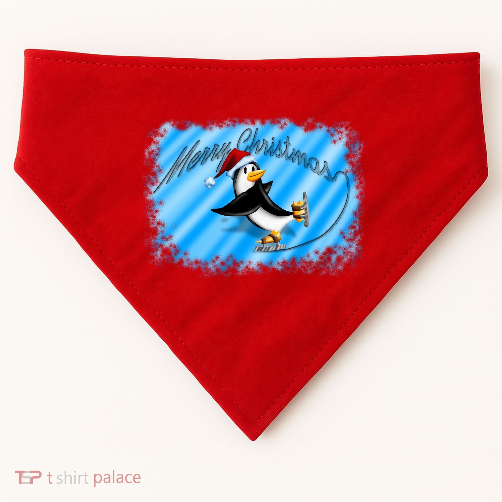 Penguin Skating Merry Christmas USA-Made Doggie Bandana