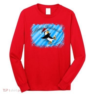 Penguin Skating Merry Christmas Long Sleeve Shirt