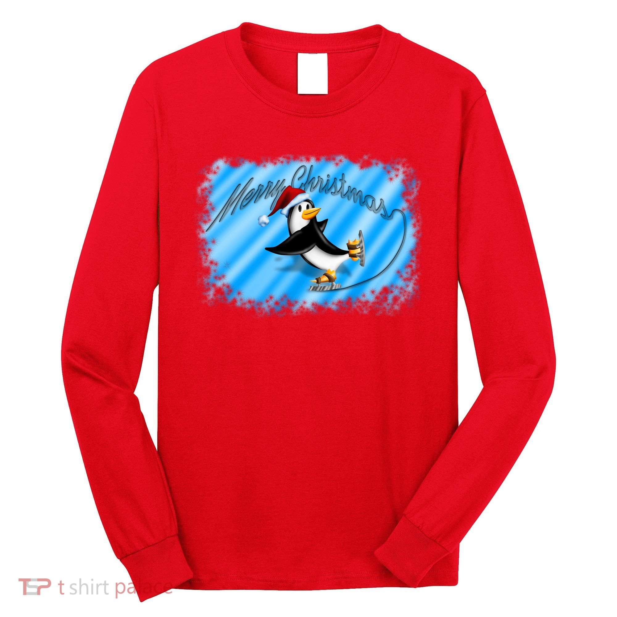 Penguin Skating Merry Christmas Long Sleeve Shirt