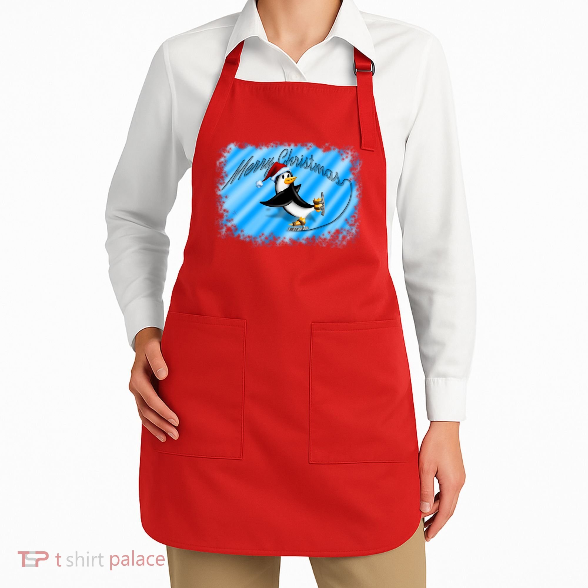 Penguin Skating Merry Christmas Apron