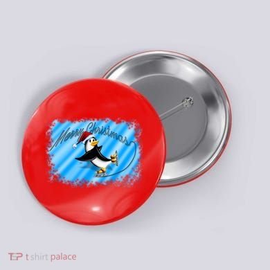 Penguin Skating Merry Christmas Button